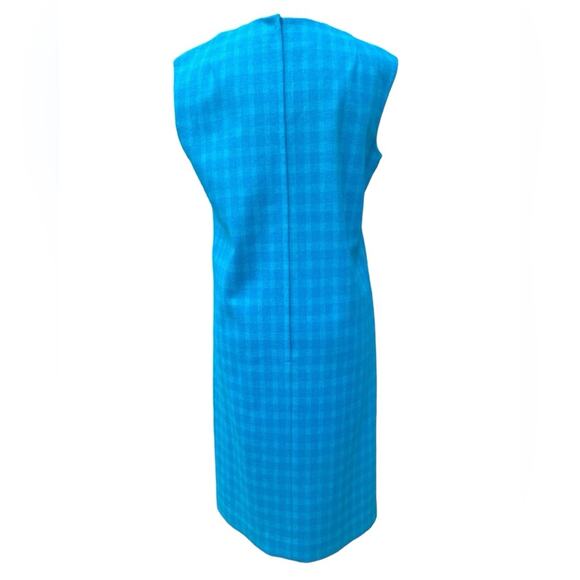 Vtg 60s Turquiose Plaid Sleeveless Mod Shift Dress M Tradwife Jackie O Ladylike - Picture 6 of 6
